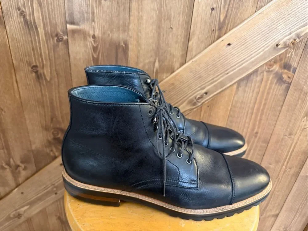 Rush Men’s Size 9 Genuine Leather Black Lace-Up Cap Toe Boots
